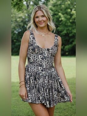 Sleeveless Leopard Print Mini Dress in Cream & Black